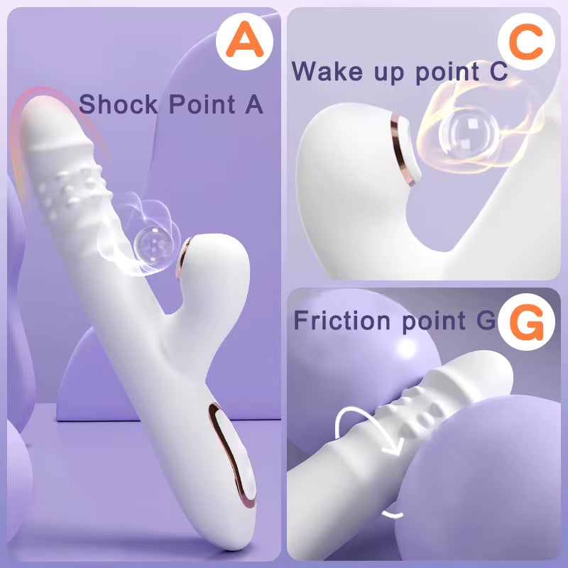 Vibrator Thrusting Dildo with Multiple Vibration/Sucking Modes, Multifunctional Waterproof Sex Toys Thrusting, with Licking