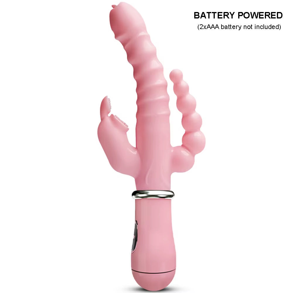 Licklip 3 in 1 Dildo Rabbit Vibrator Tongue Licking Double Rod Masturbation Anal Clit Vibrator Sex Toys for Women