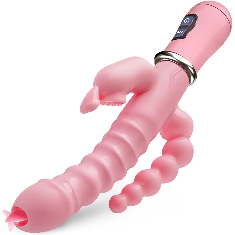 Licklip 3 in 1 Dildo Rabbit Vibrator Tongue Licking Double Rod Masturbation Anal Clit Vibrator Sex Toys for Women