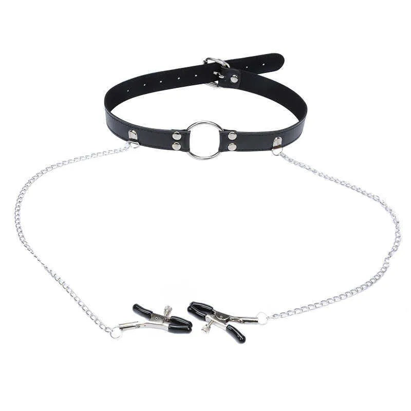 Massage Items PU Leather Sexy Mouth Gag Ball Oral with Chain Clip Breast Nipple Clamps Fetish BDSM Bondage Sexy Toys for Couples Games