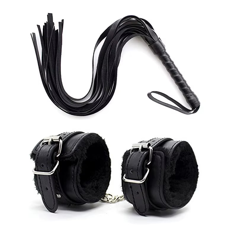 No Vibrators for Women Erotic Handcuffs Ankle Cuffs Whip BDSM Bondage Restraints Slave Sex Toys for Couple Women Adult Games