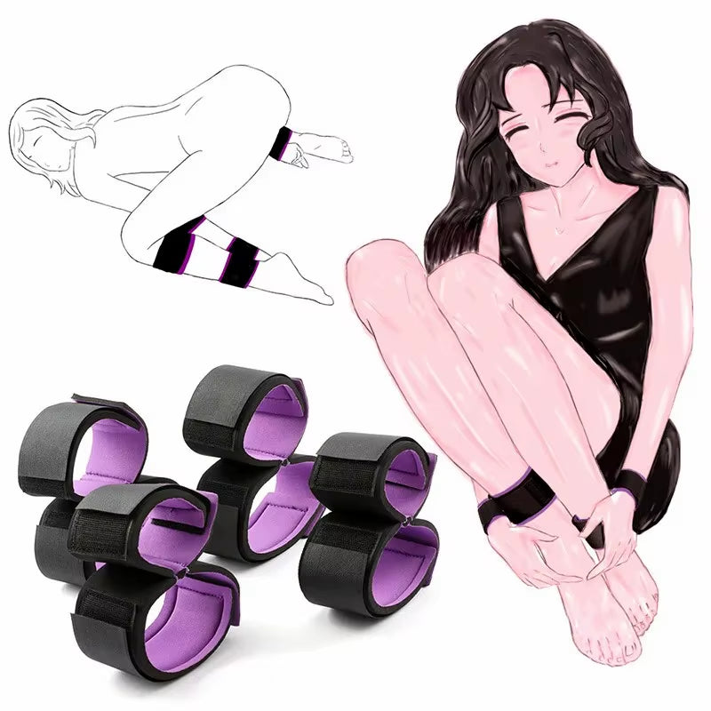Adult SM Sex Restraint Handcuffs Slave Tools Bdsm​ No Vibrators Sexy Wrist to Ankle Cuffs Open Leg Hand Toys Bondage for Couples