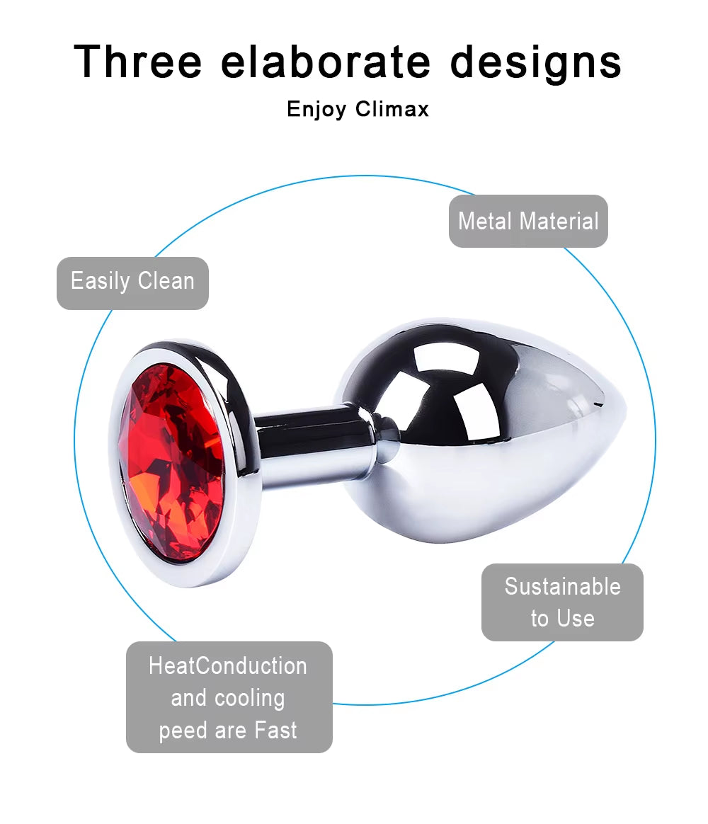 Metal Butt Plug Stainless Steel Anal Plug with Jewelry Colorful Crystal Anus Plug Anal Bead Adults Sex Toys for Women Adult Game