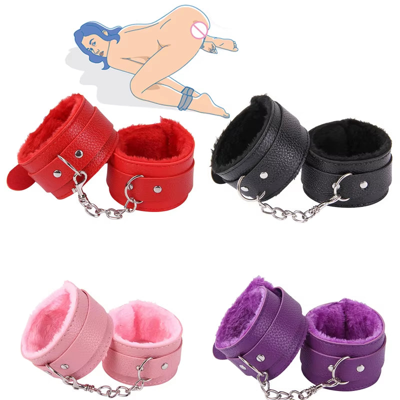 No Vibrators for Women Erotic Handcuffs Ankle Cuffs Whip BDSM Bondage Restraints Slave Sex Toys for Couple Women Adult Games