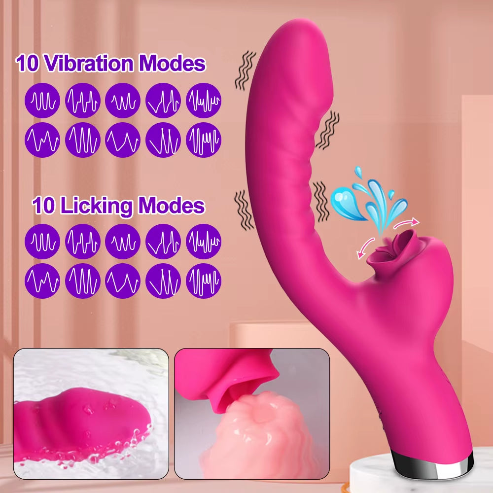 Tongue Licking Vibrator 2 in 1 Adult Women Sex Toys Dildos Vibrators Clitoris Stimulator with 20 Speeds Vibrators Sex Product