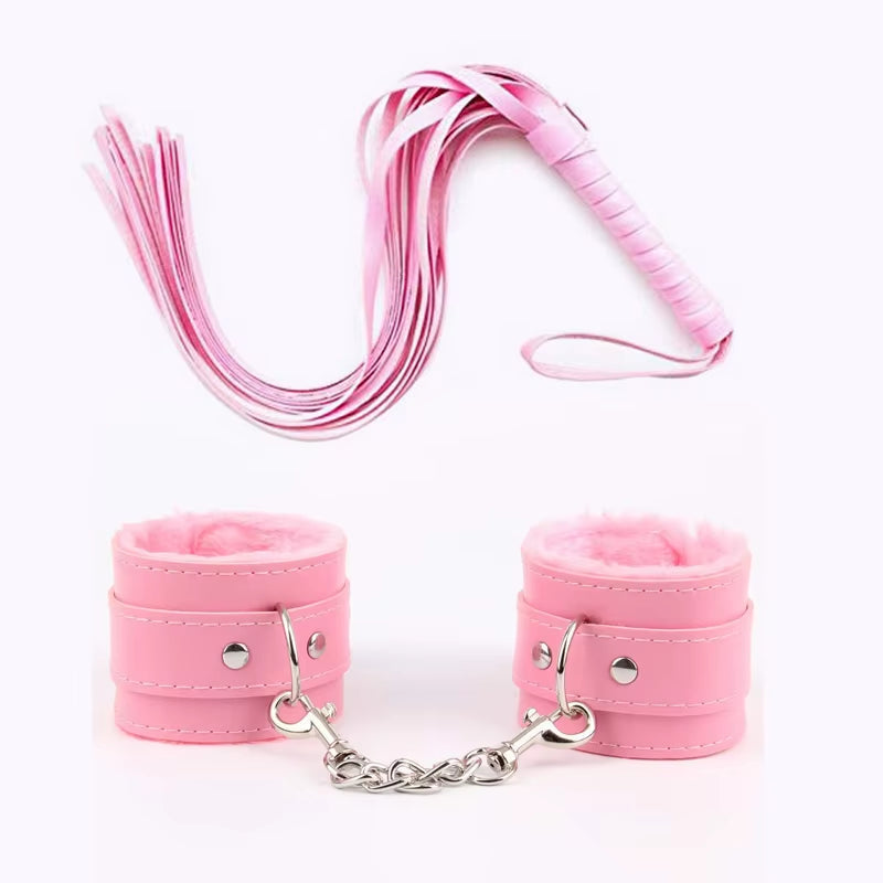 No Vibrators for Women Erotic Handcuffs Ankle Cuffs Whip BDSM Bondage Restraints Slave Sex Toys for Couple Women Adult Games