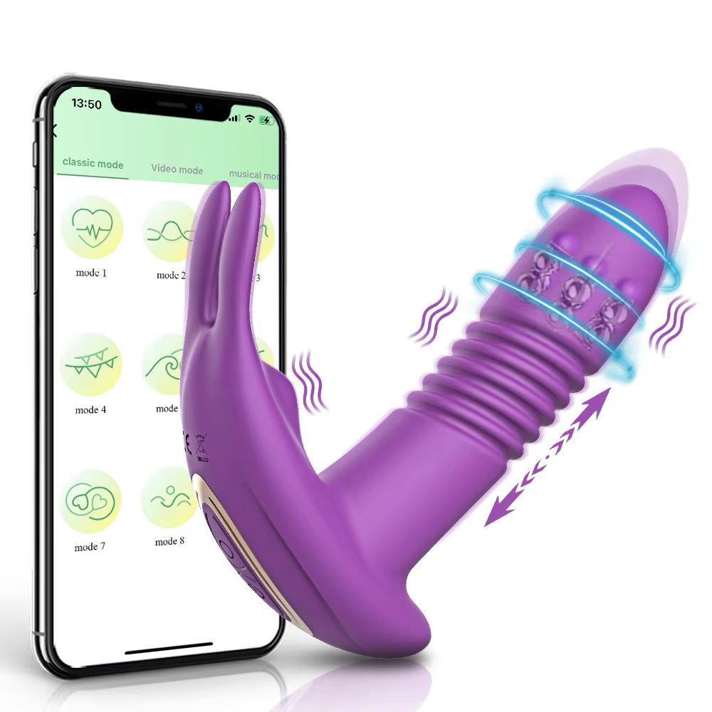 Bluetooth APP Thrusting Vibrator for Women Rotating Telescopic Dildo Remote G Spot Clitoris Stimulator Sex Toys for Adults