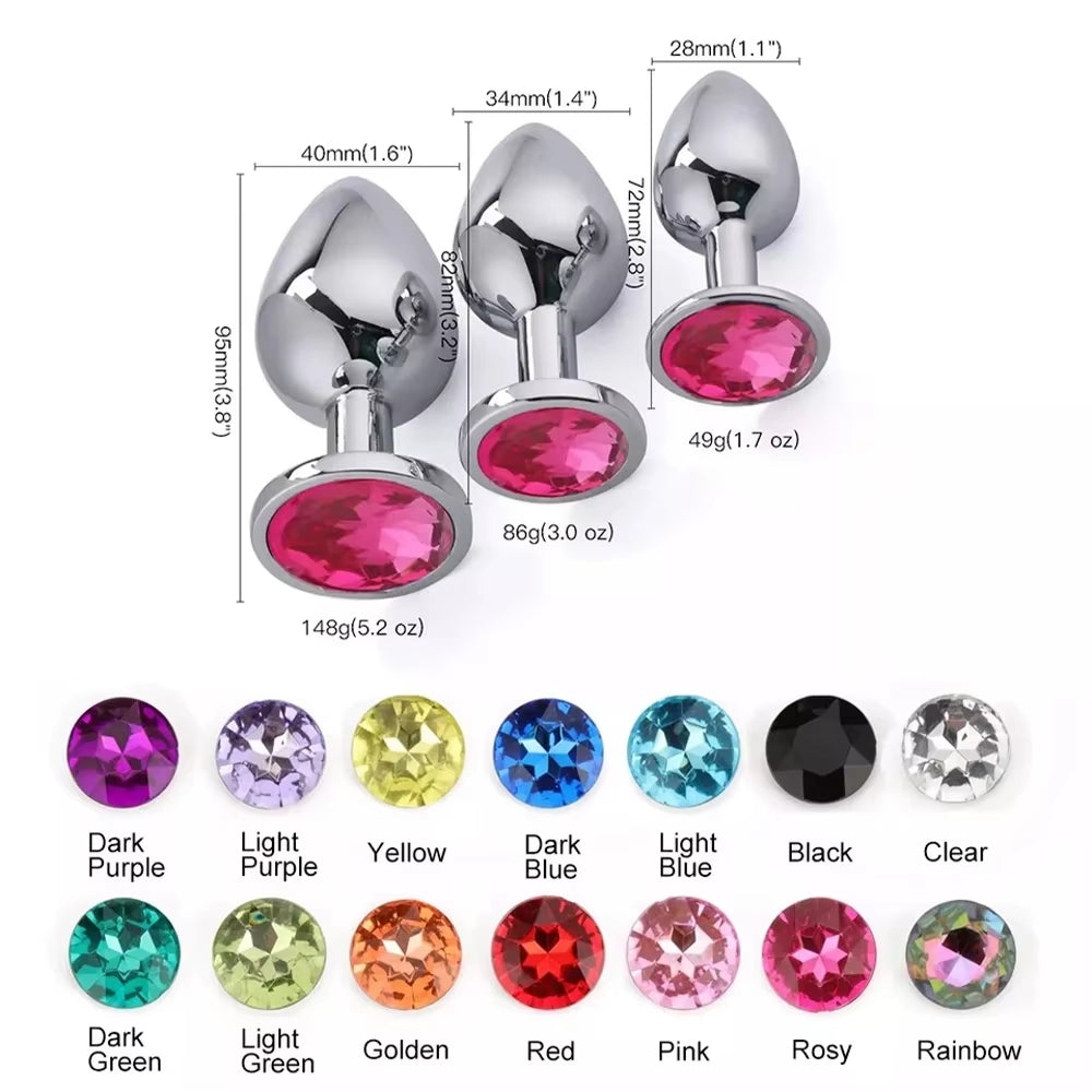 Metal Butt Plug Stainless Steel Anal Plug with Jewelry Colorful Crystal Anus Plug Anal Bead Adults Sex Toys for Women Adult Game