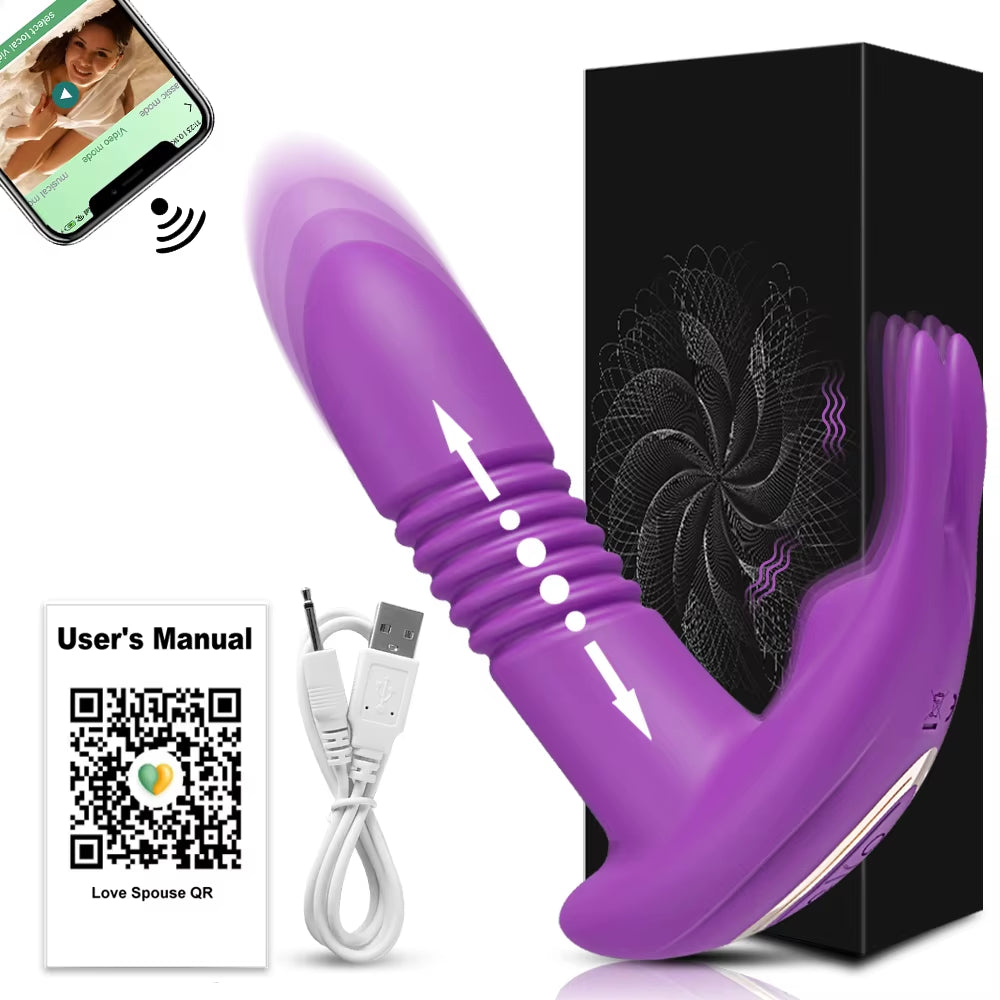 Bluetooth APP Thrusting Vibrator for Women Rotating Telescopic Dildo Remote G Spot Clitoris Stimulator Sex Toys for Adults
