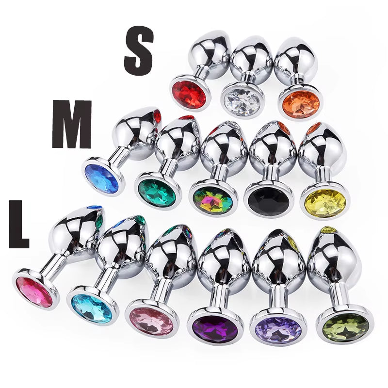 Metal Butt Plug Stainless Steel Anal Plug with Jewelry Colorful Crystal Anus Plug Anal Bead Adults Sex Toys for Women Adult Game