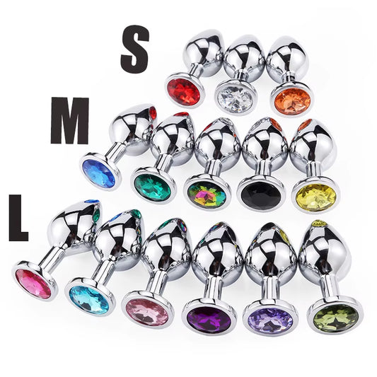 Metal Butt Plug Stainless Steel Anal Plug with Jewelry Colorful Crystal Anus Plug Anal Bead Adults Sex Toys for Women Adult Game
