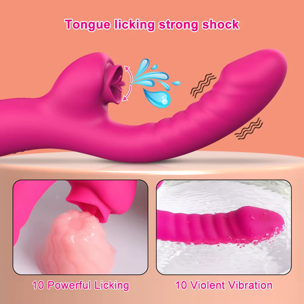 Tongue Licking Vibrator 2 in 1 Adult Women Sex Toys Dildos Vibrators Clitoris Stimulator with 20 Speeds Vibrators Sex Product
