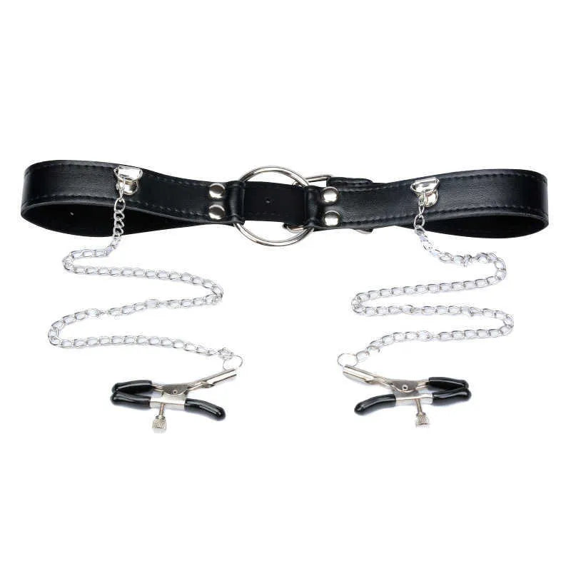 Massage Items PU Leather Sexy Mouth Gag Ball Oral with Chain Clip Breast Nipple Clamps Fetish BDSM Bondage Sexy Toys for Couples Games