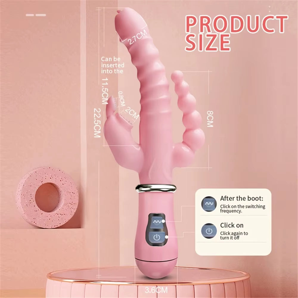 Licklip 3 in 1 Dildo Rabbit Vibrator Tongue Licking Double Rod Masturbation Anal Clit Vibrator Sex Toys for Women