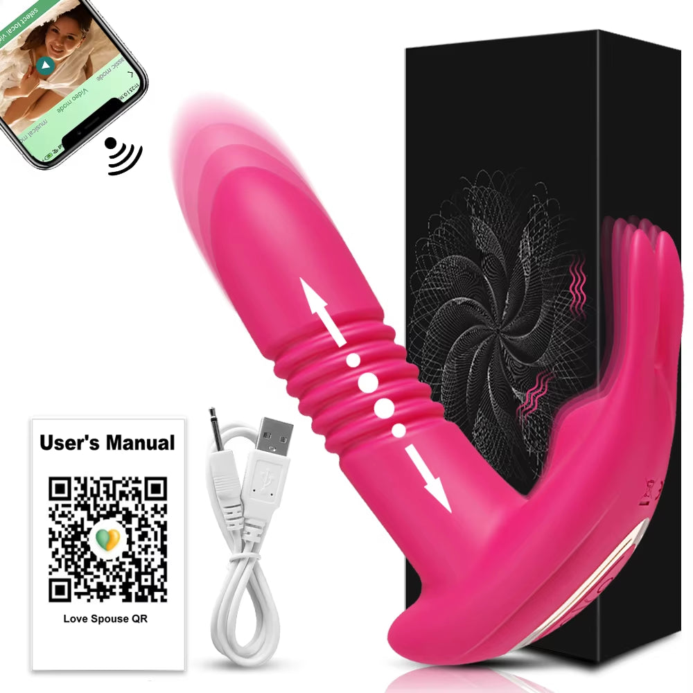 Bluetooth APP Thrusting Vibrator for Women Rotating Telescopic Dildo Remote G Spot Clitoris Stimulator Sex Toys for Adults