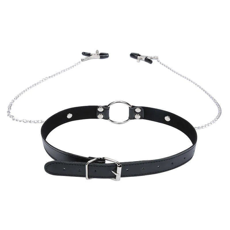 Massage Items PU Leather Sexy Mouth Gag Ball Oral with Chain Clip Breast Nipple Clamps Fetish BDSM Bondage Sexy Toys for Couples Games